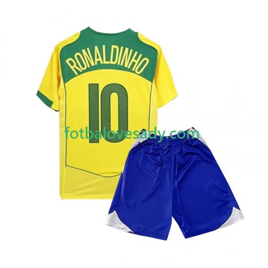 Brazílie Retro Ronaldiho 10 2004 Děti Fotbalový dres Domácí Krátký rukáv
