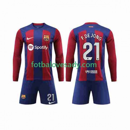 FC Barcelona Frenkie de Jong 21 Děti Fotbalový dres Domácí 2023-2024 Dlouhý rukáv