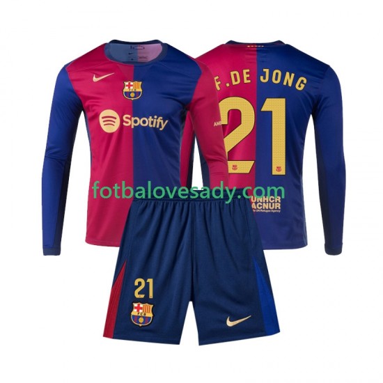 FC Barcelona Frenkie de Jong 21 Děti Fotbalový dres Domácí 2024-2025 Dlouhý rukáv