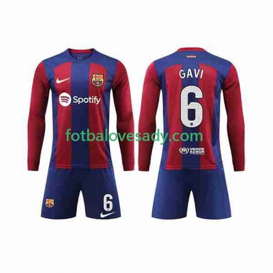 FC Barcelona GAVI 6 Děti Fotbalový dres Domácí 2023-2024 Dlouhý rukáv