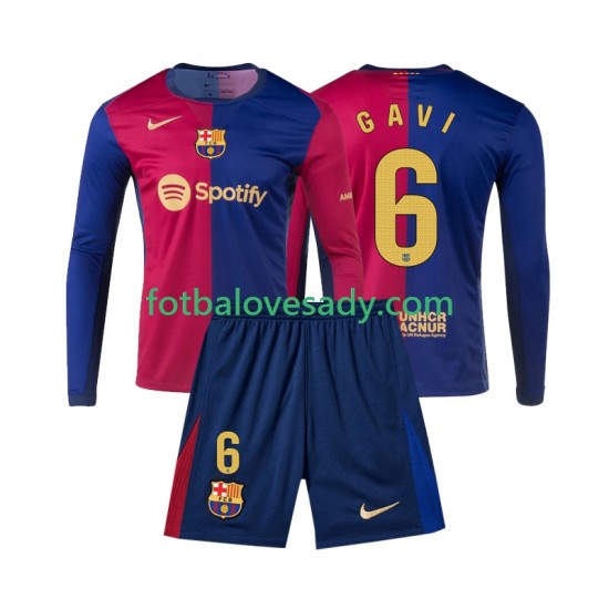 FC Barcelona Gavi 6 Děti Fotbalový dres Domácí 2024-2025 Dlouhý rukáv
