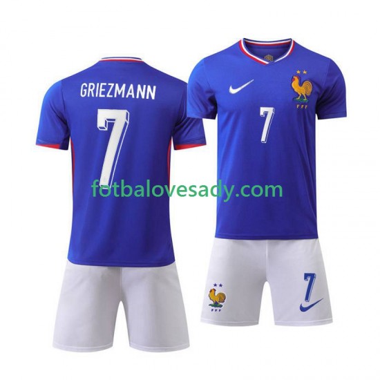 Francie Modrý Antoine Griezmann 7 Děti Fotbalový dres Domácí Euro 2024 Krátký rukáv