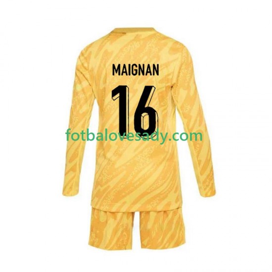 Francie Žlutá Brankář Mike Maignan 16 Děti Fotbalový dres Domácí Euro 2024 Dlouhý rukáv