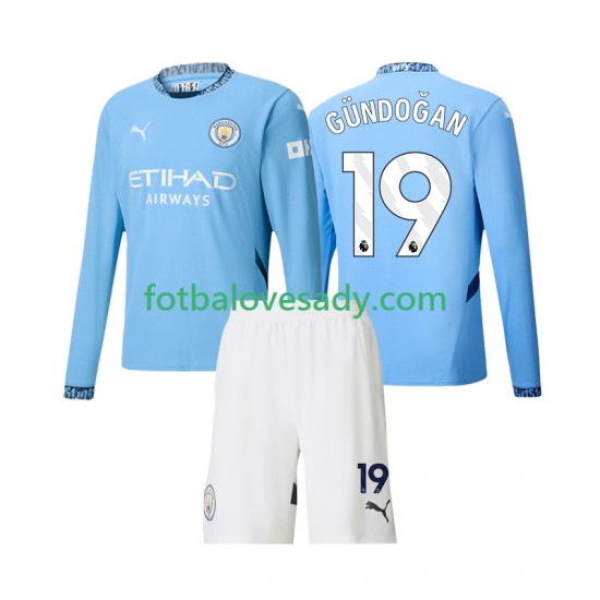 Manchester City Gundogan 19 Děti Fotbalový dres Domácí 2024-2025 Dlouhý rukáv
