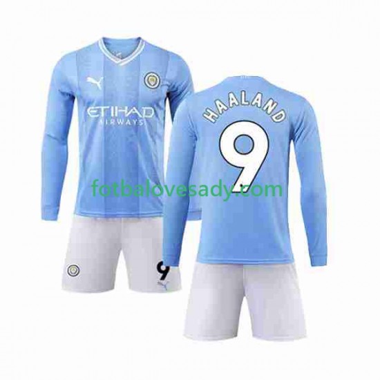 Manchester City Haaland 9 Děti Fotbalový dres Domácí 2023-2024 Dlouhý rukáv