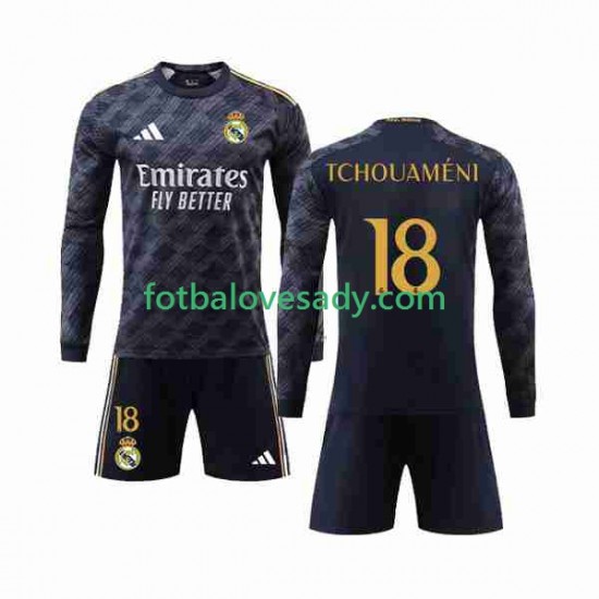 Real Madrid Aurelien Tchouameni 18 Děti Fotbalový dres Venkovní 2023-2024 Dlouhý rukáv