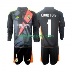 Real Madrid Černá Brankář Thibaut Courtois 1 Děti Fotbalový dres Venkovní 2024-2025 Dlouhý rukáv