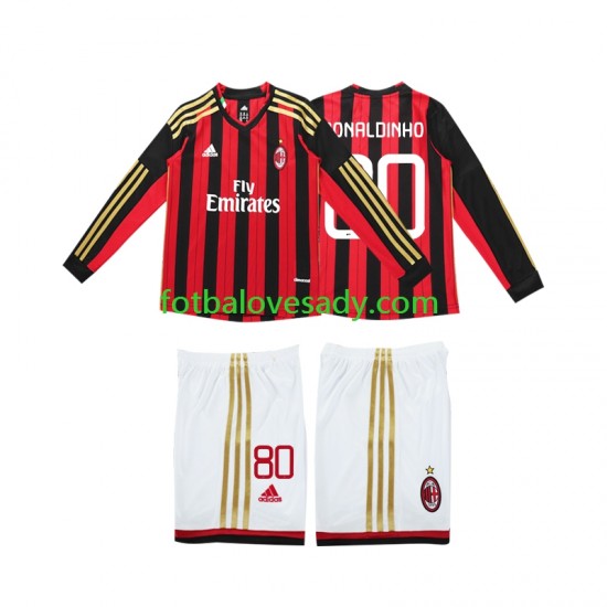 AC Milán Retro RONALDINHO 80 2013 2014 Děti Fotbalový dres Domácí Dlouhý rukáv