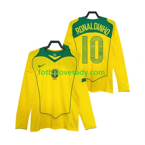 Brazílie Retro RONALDINHO 10 2004 Muži Fotbalový dres Domácí Dlouhý rukáv