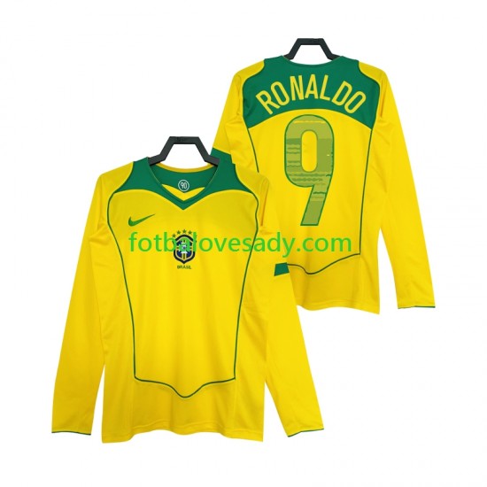 Brazílie Retro RONALDO 9 2004 Muži Fotbalový dres Domácí Dlouhý rukáv