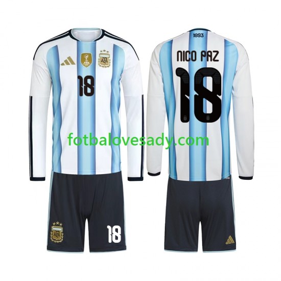 Argentina Nico Paz 18 Děti Fotbalový dres Domácí Mistrovství světa 2026 Dlouhý rukáv