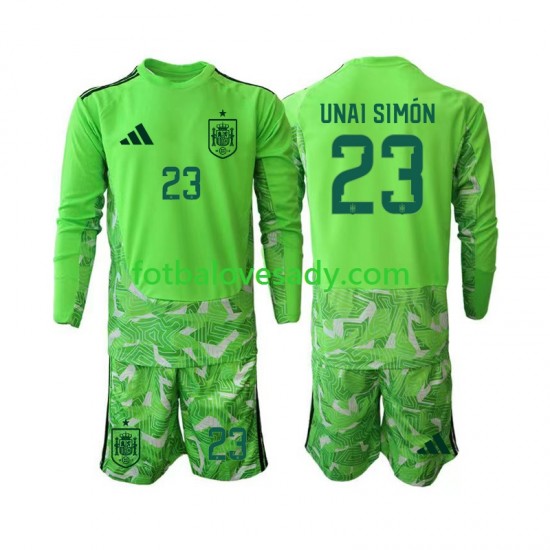 Španělsko Brankář Unai Simon 23 6th Green color Děti Fotbalový dres Mistrovství světa 2026 Dlouhý rukáv
