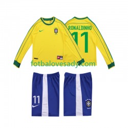 Brazílie Retro RONALDINHO 11 1998 Děti Fotbalový dres Domácí Dlouhý rukáv