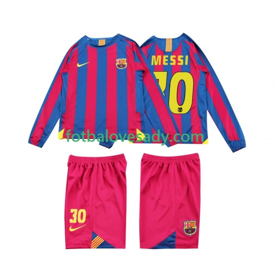FC Barcelona Retro Lionel Messi 10 2005 2006 Děti Fotbalový dres Domácí Dlouhý rukáv