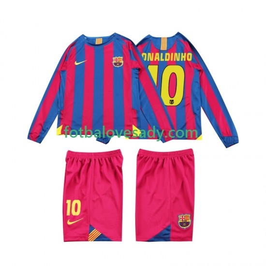 FC Barcelona Retro RONALDINHO 10 2005 2006 Děti Fotbalový dres Domácí Dlouhý rukáv