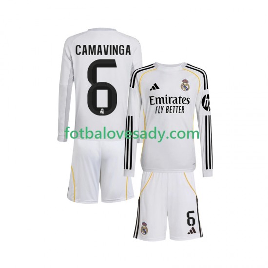 Real Madrid Camavinga 6 Děti Fotbalový dres Domácí 2025-2026 Dlouhý rukáv
