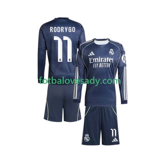 Real Madrid Rodrygo 11 Děti Fotbalový dres Venkovní 2025-2026 Dlouhý rukáv