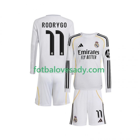 Real Madrid Rodrygo 11 Děti Fotbalový dres Domácí 2025-2026 Dlouhý rukáv