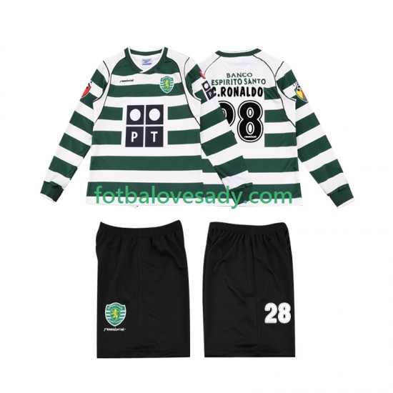 Sporting CP Retro Cristiano Ronaldo 28 2001 2003 Děti Fotbalový dres Domácí Dlouhý rukáv